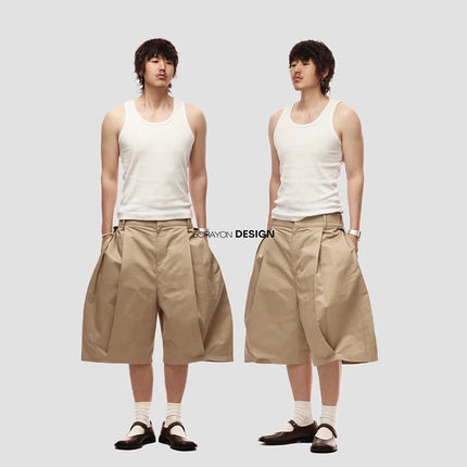 Mauroicardi Spring Summer Cool Baggy Casual Khaki Wide Leg Shorts for Men with Elastic Waist Loose Luxury Designer Clothes 2025