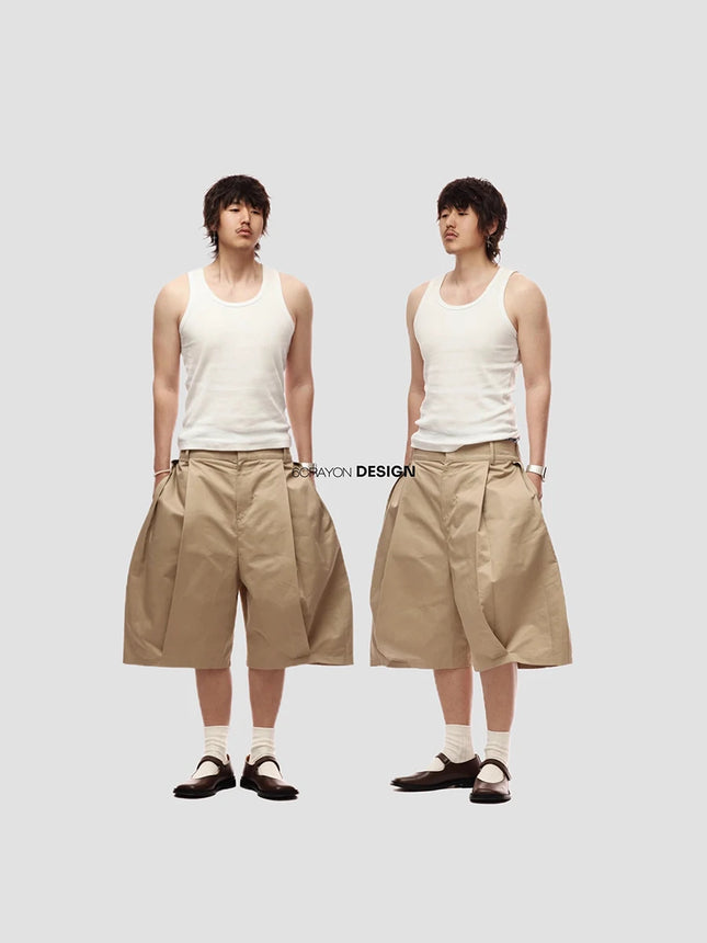 Mauroicardi Spring Summer Cool Baggy Casual Khaki Wide Leg Shorts for Men with Elastic Waist Loose Luxury Designer Clothes 2025