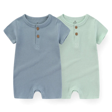 Kiddiezoom 1 PCS Fashion Four Seasons Unisex Solid Short Sleeve Baby Boy Girl Rompers 100%Cotton Soft Newborn Jumpsuit Clothes