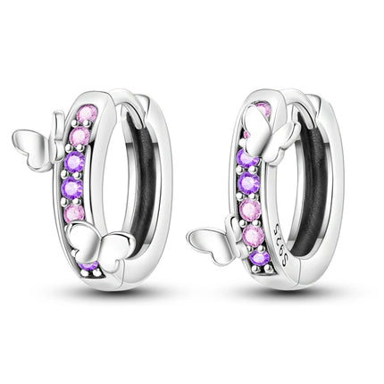 925 Sterling Silver Purple Series Feather Butterfly Dream Catcher Firefly Zircon Earrings for Women Luxury Jewelry Wedding Gift