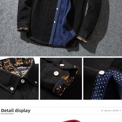 Winter Corduroy Warmshirt Men's Fleece-Lined Thickened Integrated Velvet Business Casual Versatile Shirt For Dad
