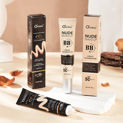 BB Cream SPF50 PA Plus Face Waterproof Foundation Long Lasting Brightening Primer Sunscreen Makeup Base Woman Makeup Cosmetics