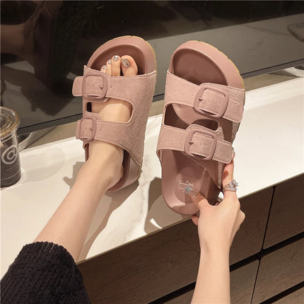 Smile Women Slippers Summer Casual Women Shoes Retro Trend With Buckle Slippers Comfortable Beach Slippers Round-headed Slippers