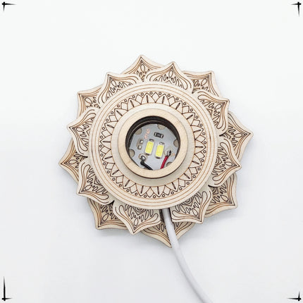 LED 3D Night Light Lotus Tower Shape Wooden Bracket Crystal Sphere Stand Crystal Ball Base Sphere Holder Ornaments Home Decor