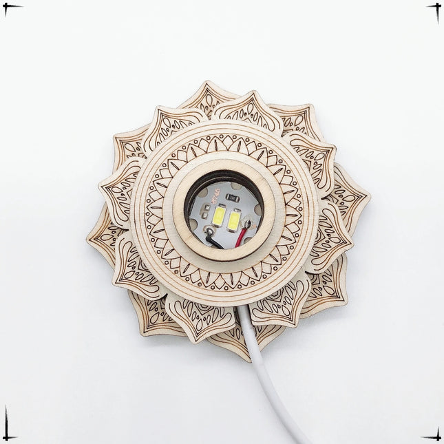 LED 3D Night Light Lotus Tower Shape Wooden Bracket Crystal Sphere Stand Crystal Ball Base Sphere Holder Ornaments Home Decor