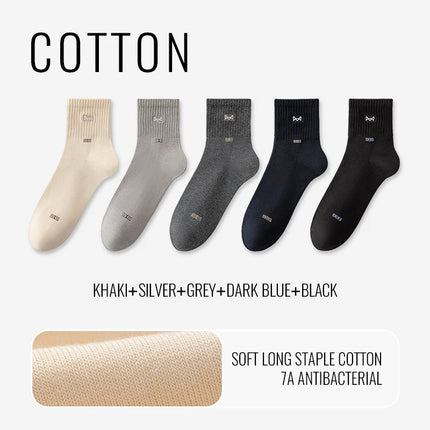 MiiOW 100% Pure Cotton Socks Men Business Dress Long Sock Black White Breathable Sport Sock Antibacterial Anti Odor Crew Socks