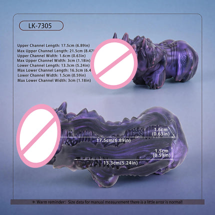 SHAZ Fantasy Purple Dragon with Breast Shaped Masturbator, Body-Safe Platinum Silicone Dual Channel Stroker, Male Pleasure Toy