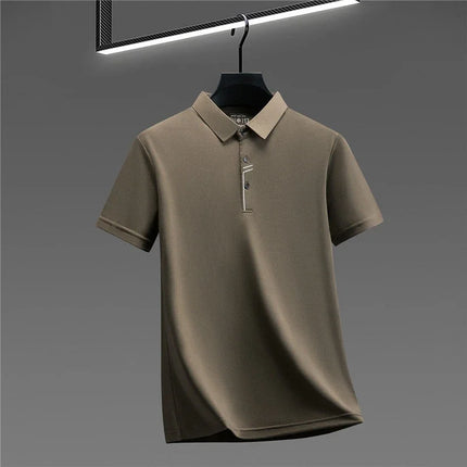 Men's Business Style Polo Shirt Cool Fabric Wrinkle Resistant Short Sleeve Top For Office Work