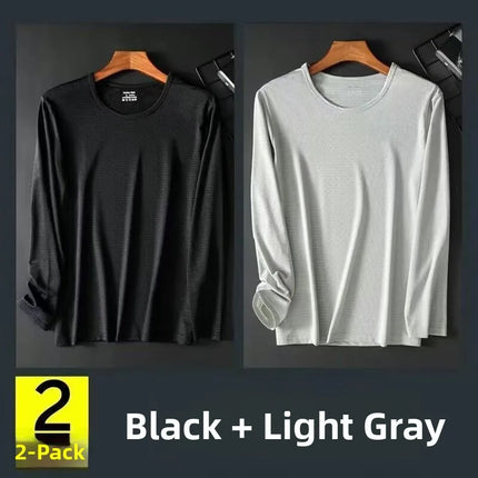 Ice Silk Long Sleeve T-Shirt Men's Summer Thin Mesh Breathable Sun Protection Quick Dry Outdoor Construction Base Shirt Air C...