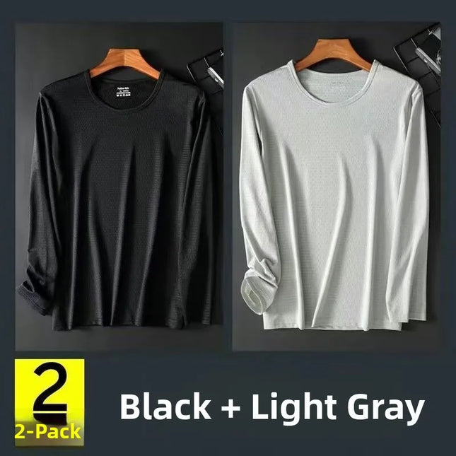 Ice Silk Long Sleeve T-Shirt Men's Summer Thin Mesh Breathable Sun Protection Quick Dry Outdoor Construction Base Shirt Air C...