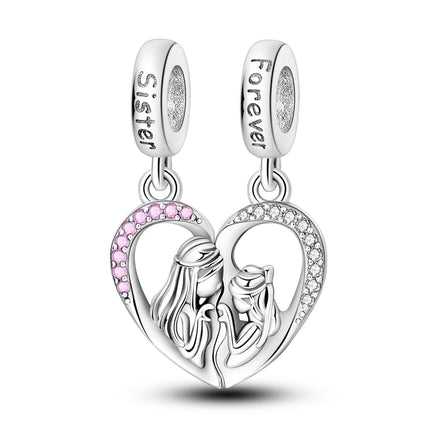 Charm Bead 925 Sterling Silver Heart Starry Sky Family Mother-Daughter-Sister Charm Fit Bracelets Pendant Women DIY Jewelry Gift