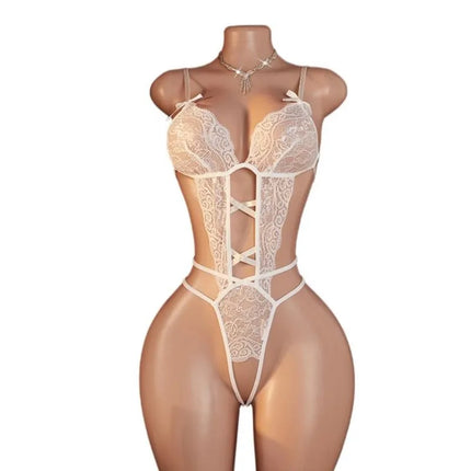 White Lace Sexy Lingerie Women Hollow Out Crotchless Underwear Bodysuit Erotic Costumes