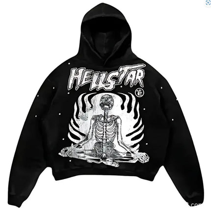 European and American Popular Skull Letter Printed Hoodie Harajuku Style Y2K Street Couple Outfit Spring and Autumn Hoodie