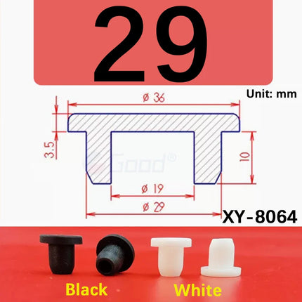 Black T-shaped silicone plug rubber hole cover dust-proof sealing, shock-absorbing foot pad  A-6.8mm~68.6mm