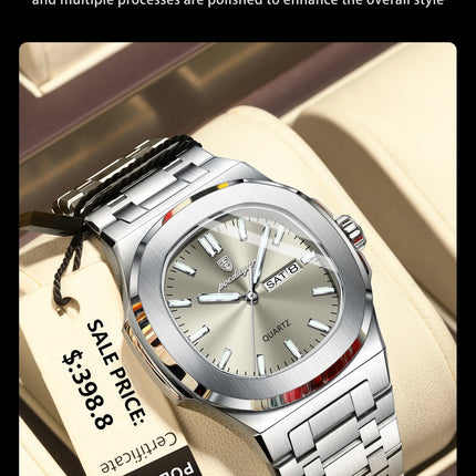 POEDAGAR Luxury Military Man Watch Square Waterproof Luminous Date Week Men Watch Stainless Steel Quartz Men's Watches Reloj+box