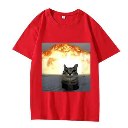 Whimsical Cat Explosion Graphic T Shirt Women Funny Short Sleeve Summer Print Women Tops Funny Cat Meme Women Clothes