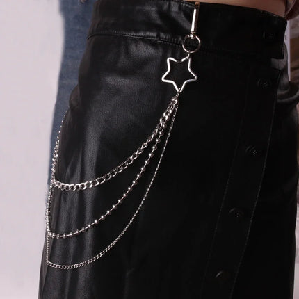 Punk Metal Cross Star Layered Chain Keychain For Women Men Waist Key Chain Wallet Jeans Hip-hop Pants Harajuku Belt Jewelry Gift