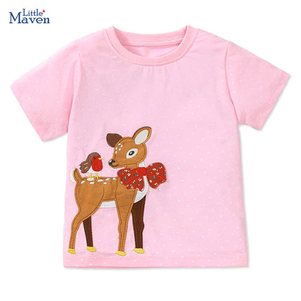 Little maven 2026 Summer Toddlers Children's Clothing Birthday Gifts Sika Deer T shirts Cartoon Baby Girls Kids Clothes Cotton