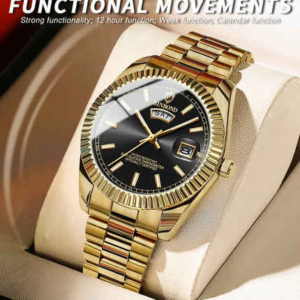 BINBOND B7012 Mens Fashion Business Sports Quartz Watch 30M Waterproof Luminous Classic Calendar Creative Clock Mens Wristwatch