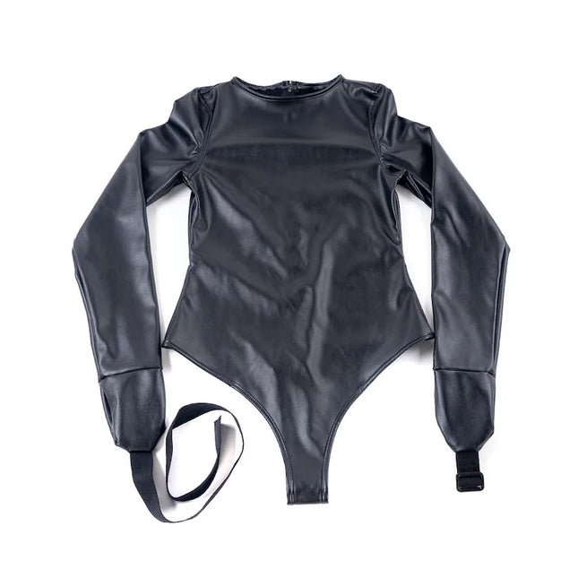 Women Sex Toys of BDSM Bondage Long Sleeve Bodysuit Belt Leather Arm Binder Restraint Straitjacket for Slave Cosplay Costume