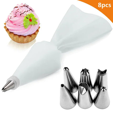 Good 26/8pcs Silicone Pastry Bag Kitchen DIY Icing Piping Cream Reusable Pastry Bag With 24 Nozzle Sets Cake Decorating Tools