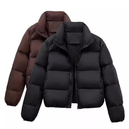 Winter Women's Casual Thi Cotton Padded Jaets Coats Street Sle Straight Cut Long Sve Zipper ort Length Pure Color
