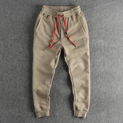 Autumn Winter New American Retro Thickened Velvet Sweatpants Men's Simple Washed Heavyweight Drawstring Sports Ankle-tied Pants