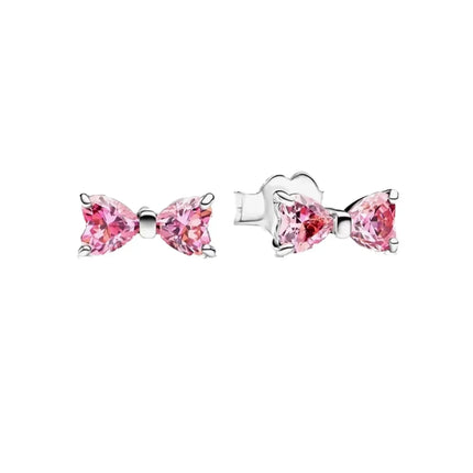 925 Sterling Silver Pink Bow Jewelry Set Ring Earrings Bracelet Necklace for Women Birthday Gift