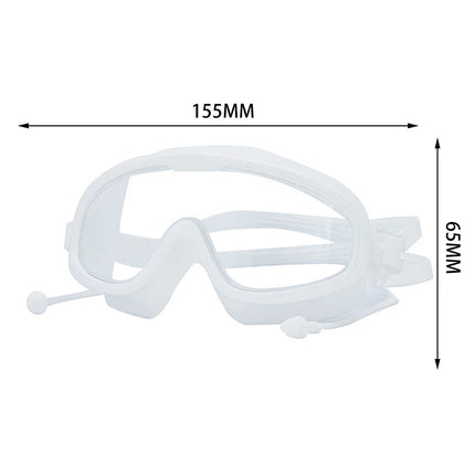 Large Frame Outdoor Swimming Goggles Anti-Fog Wide View Scuba Diving Swimming Glasses with Earplugs for Adult Youth Water Sports