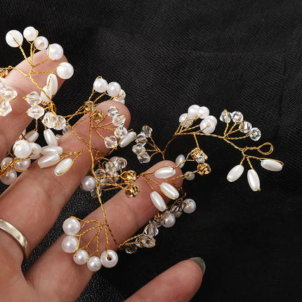 Western Wedding Fashion Headdress for Pearl Crystal Bride Handmade Wedding Crown Floral Pearl Hair Accessories Hairpin Ornaments