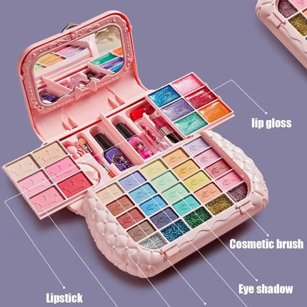 Kids Beauty Toys Makeup Kit Little Bag Washable Pretend Play Cosmetic Set Toys with Mirror Non-Toxic & Safe Birthday Gifts Girl