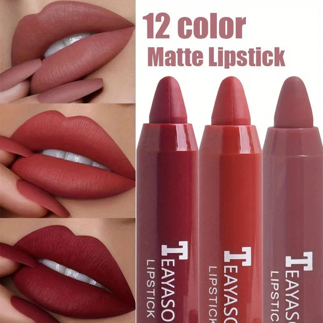 12 Colors Matte Lipstick, Pigmented Moisturizing Lip Gloss, Easy-to-apply Lip Gloss, Matte Rotating Lipstick Pen