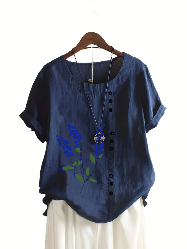 Plus Size Women's Fashion Floral Print Casual Round Neck Daily Top