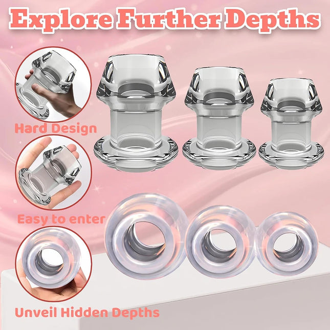 Hollow Speculum Peeking Butt Plug Anal Bead Anus Dilation Expander with Stopper Tunnel Expansion Adult Sex Toy for Women Men Gay