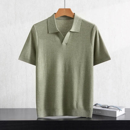 Summer New Men's 100% Lyocell Polo Neck Solid T-Shirt Knitted Pullover Polo Shirts Business Casual Short Sleeve Thin Tops Tees