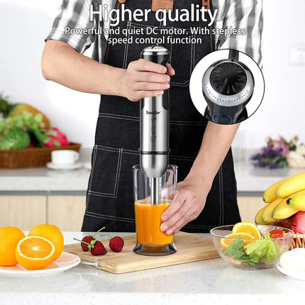 Sonifer 1200W 5-in-1 Immersion Hand Blender Set SF-8091S, Stepless Speed, 500ml Chopper, Whisk, Milk Frother, 600ml Beaker