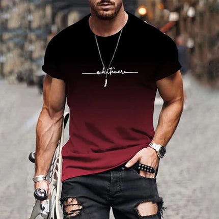 Trend gradient fashion printing 2024 new casual loose short-sleeved men's 3D digital printing T-shirt round neck loose version