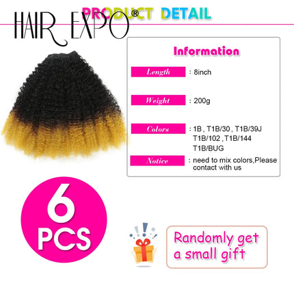 6PCS Afro Kinky Curly Hair Bundles 8" Synthetic Hair Weft Curly Weave Ombre Protein fiber Marley Twist Braiding Hair Extensions