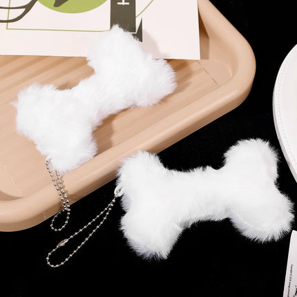 New Cute Dog Bone Pendant Key Ring Plush Keychain Soft Stuffed Keyrings for Boy Girl for Bag Decorations Student Accessories