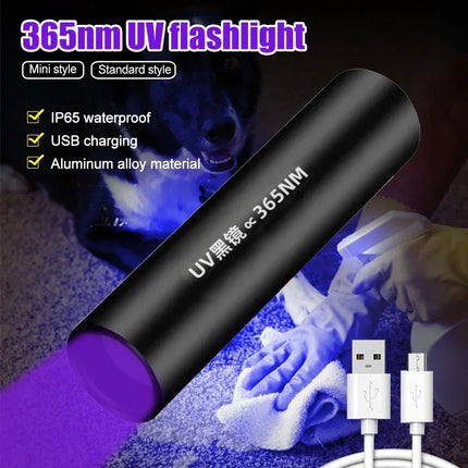 2 In 1 Ultraviolet Flashlight Purple White Dual Light Zoomable Torch Built in Battery Recharge Scorpion Hunting UV Flashlights