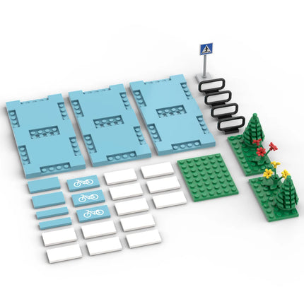 MOC Blocks City Friend Street View Plate Traffic Lights Sign Road Base Compatible Railroad Bridge Building Bricks DIY Kid Toys