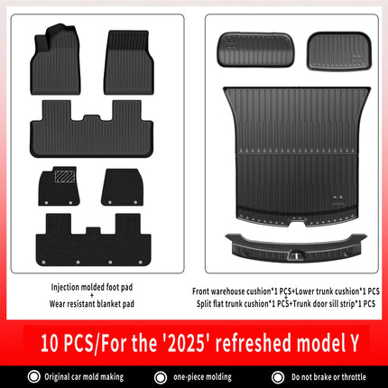 For New Tesla Model Y Launch 2025+ Juniper 2025+ TPE Floor Mats & Cargo Liner, All Weather Trunk Mats Floor Liner Backrest Mats
