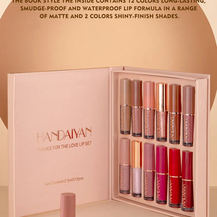 12 Color Matte Liquid Lipstick Kit Non Stick Cup Waterproof Lip Gloss Long Lasting Korean Cosmetics Makeup For Women