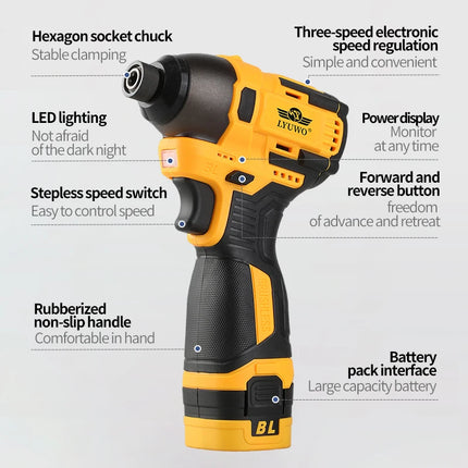 LYUWO 16V Electric Drill Driver 100N. m Impact Wireless Drill Bit Household Multifunctional Electric Screwdriver Tool