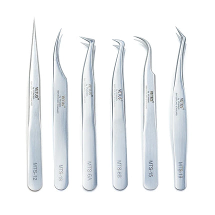 VETUS Original New MTS Series Silver Tweezers for Eyelash Extensions Stainless Steel Hyper Fine Tip Anti Static ESD Tweezers