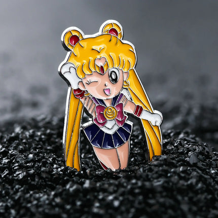 Anime Cartoon Moon Tsukino Usagi Enamel Keychain Necklace for Women Girl Magic Brooch Aino Minako Pin Cosplay Jewelry Gift