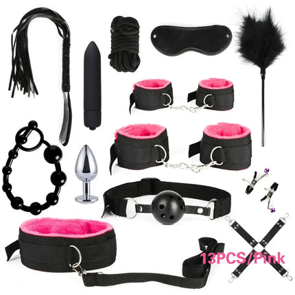 Sex Products Erotic Toys for Adults BDSM Sex Bondage Set Handcuffs Nipple Clamps Gag Whip Rope Sex Toys For Couples