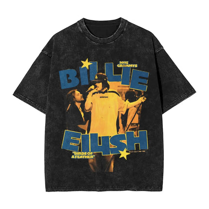 Billie Eilish Funny Poster Graphic Print T-shirt Men Women Fashion Vintage Washed Cotton O-neck Summer Tee Oversized Casual Top