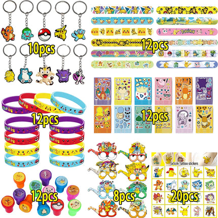 Pokemon Animation Figures Pokemon Birthday Gift Kit Pikachu Keychain Stamps Gift Bag Photo Props Gifts for Guests Birthday Gifts
