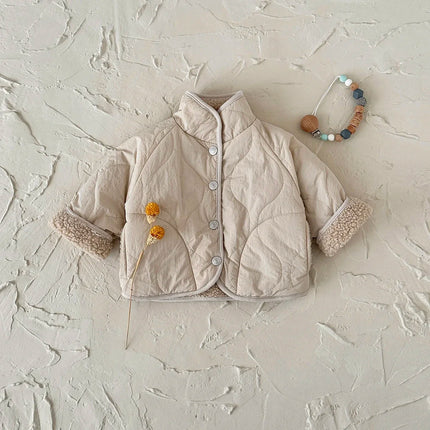 Baby Boys Girls Jackets For Kids Solid Cashmere Lined Cotton Coat Winter Warm High Necked Children Outerwear